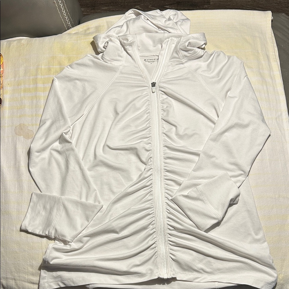 Athleta White Full-Zip Hooded Sz L